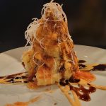 Inside: baby lobster, crab meat and avocado
Outside: fried tempura drizzled with sweet and spicy sauce