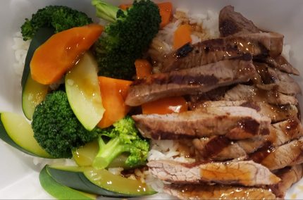 Tender sliced beef and assorted vegetables drizzled with our very own teriyaki sauce.

All bowls served over a bed of steamed white rice, fried rice can be substituted for an additional $2.00