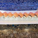 Inside: tuna and crab
Outside: salmon drizzled with a spicy mayo and chilly oil