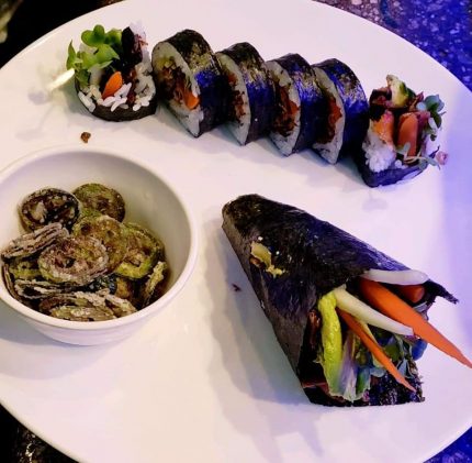 Served in seaweed with a rice wrap.

Soy paper substitution is 1.00 extra