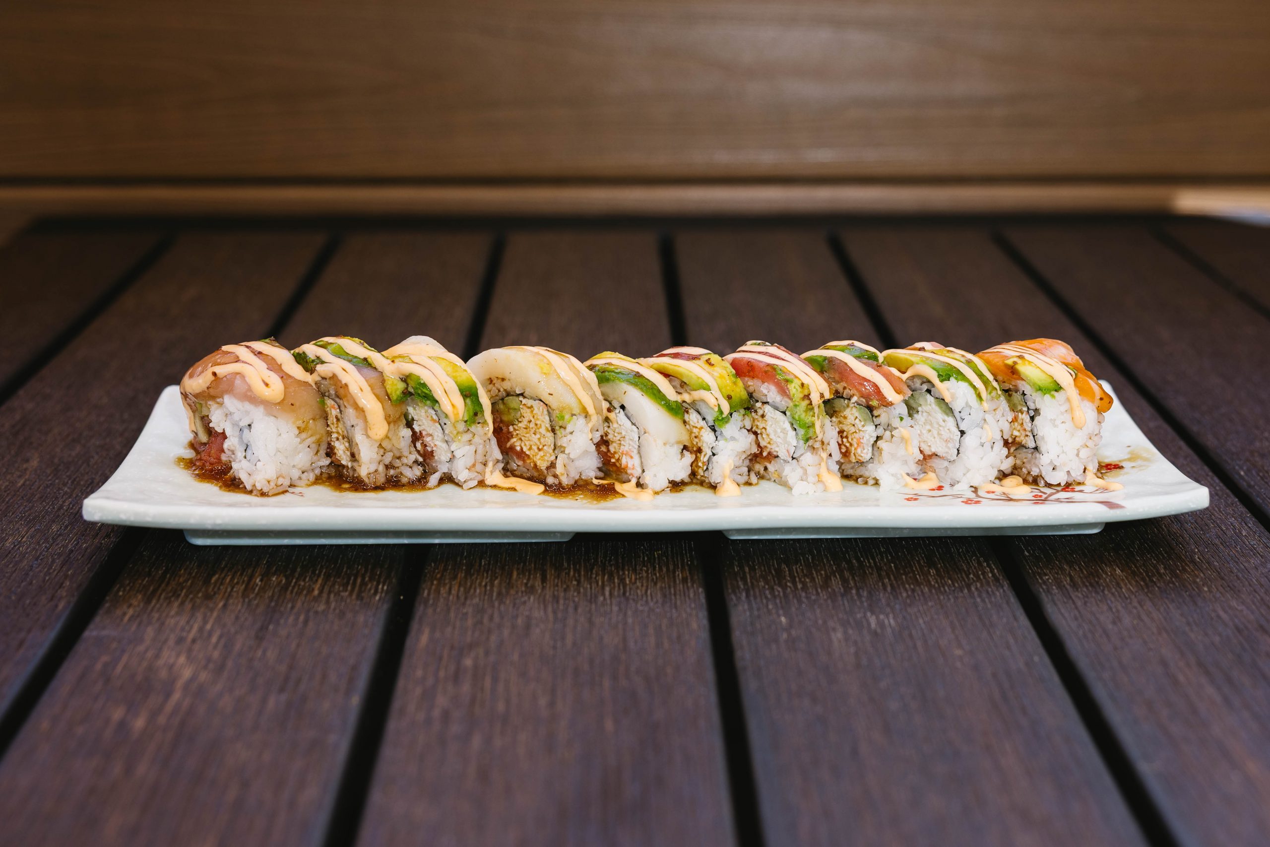 Crazy Roll Go Fish Sushi Bar - Simi Valley, CA Inside: spicy tuna, crab meat, avocado and cucumber
Outside: four different kinds of fresh fish