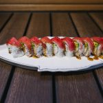Inside: crab, cucumber and avocado
Outside: fresh tuna drizzled with Ichi sauce