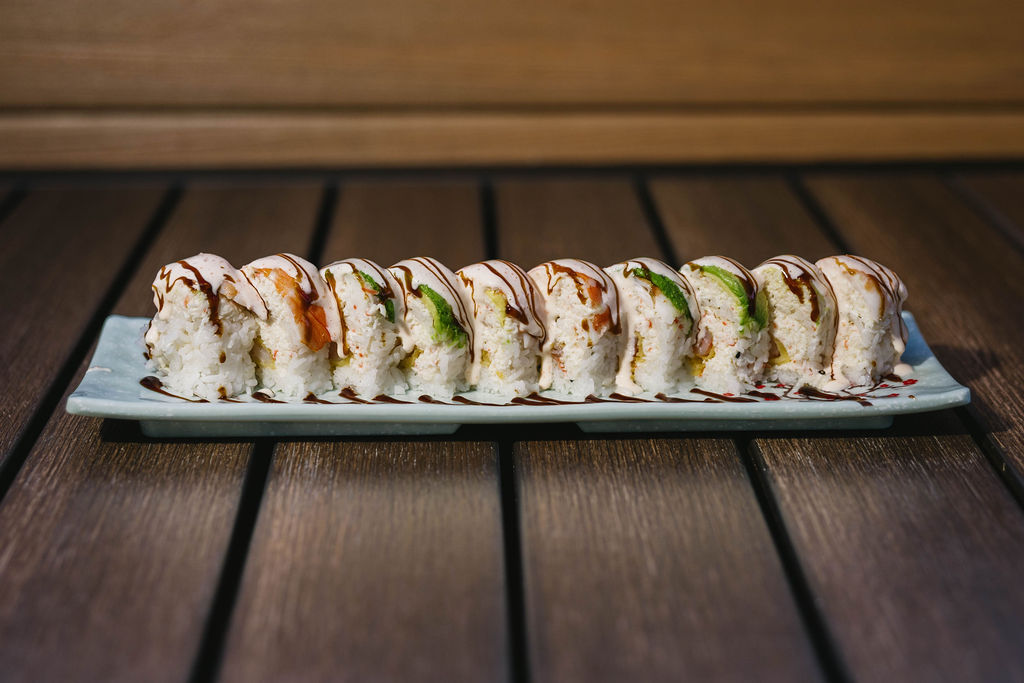 Shrimp Delight Roll Chef’s Favorite Go Fish Sushi Bar - Simi Valley, CA Inside: shrimp tempura, crab meat and cucumber
Outside: shrimp and avocado drizzled with sweet sauce