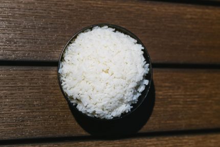 A bowl of steamed white rice served fresh and hot