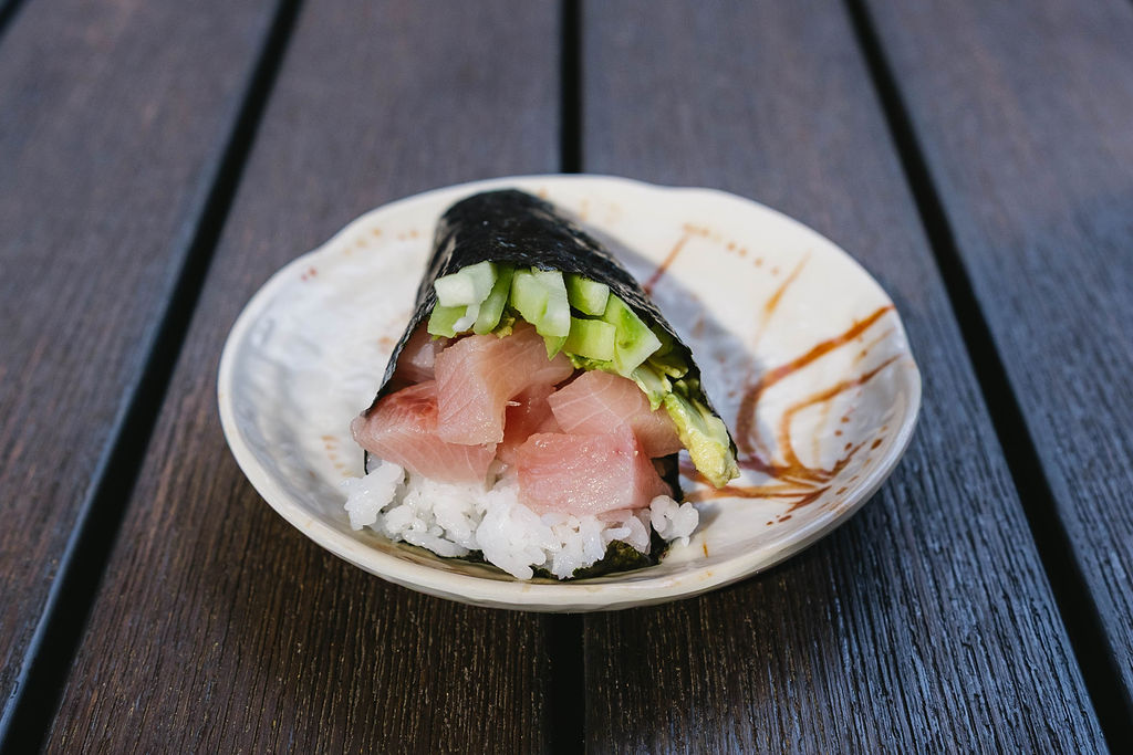 Yellowtail Roll Go Fish Sushi Bar - Simi Valley, CA All rolls are seaweed, wrapped with rice. Avocado & cucumber inside
Soy paper substitution is 1.00 extra