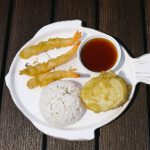 Served with steamed rice and two pieces of sweet potato tempura