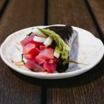Served in seaweed with a rice wrap. Soy paper substitution is 1.00 extra