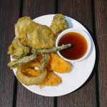 10 pieces of assorted fresh vegetables, deep fried to a light golden brown, served with a tempura sauce for dipping